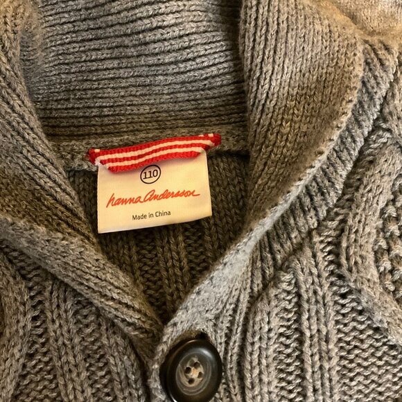 Hanna Andersson Boys Gray Cable Knit Cardigan Sweater Size 110 US 4T Wool blend - Picture 2 of 9
